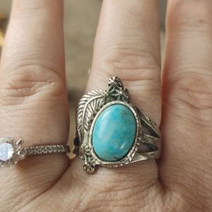 Old Pawn Silver & Turquoise Native American Navajo Ring SZ 8